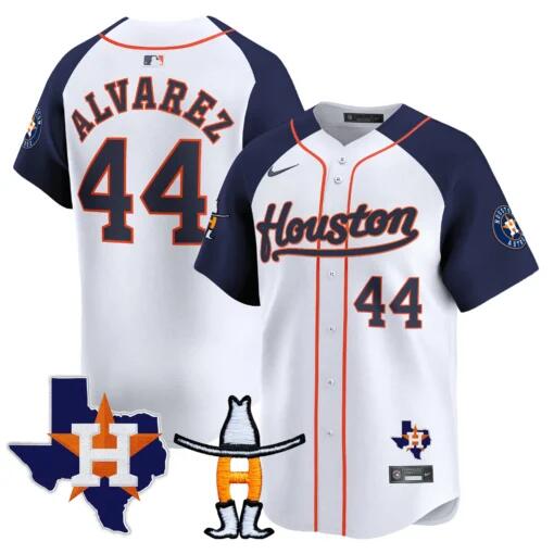 Men's Houston Astros #44 Yordan Alvarez White/Navy Premier Patch Cool Base Stitched Baseball Jersey Men's Houston Astros #44 Yordan Alvarez White/Navy Premier Patch Cool Base Stitched Baseball Jersey